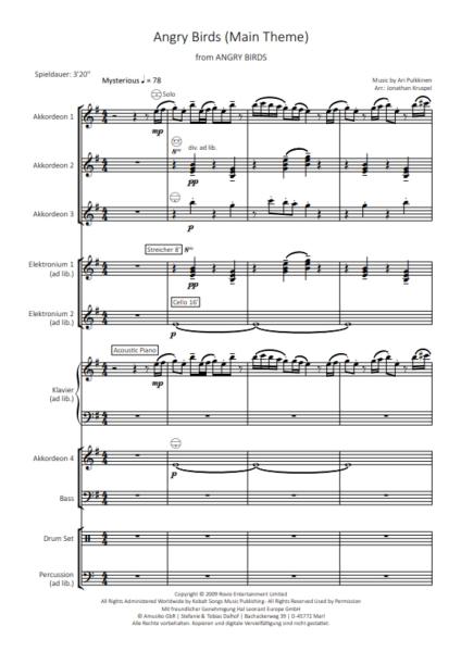 Angry Birds (Main Theme), Ari Pulkkinen, Jonathan Kruspel, Akkordeon-Orchester, Soundtrack, Titelmelodie, witzig, Zugabennummer, mittelschwer, Akkordeon Noten, Notenbeispiel