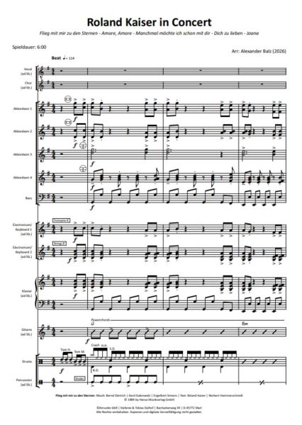 Roland Kaiser in Concert, Alexander Balz, Akkordeon-Orchester, Medley, Potpourri, Megahits, mittelschwer, inkl. Gesangsstimmen (Solo und Chor), Konzert-Highlight, Akkordeon Noten, Ansichtsseite