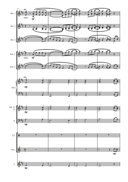 Angels, Robbie Williams, Guy Chambers, Jürgen Moll, Akkordeon-Orchester, Ballade, Megahit, Welthit, Gänsehaut, leicht-mittelschwer, mit Easy-Stimme, Akkordeon Noten, Beispielseite