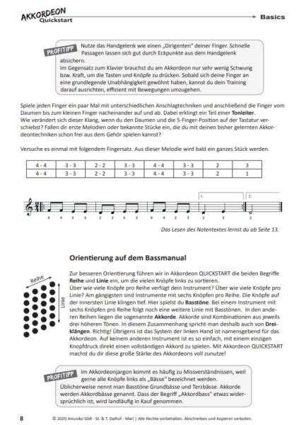 Akkordeon Quickstart, Matthias Matzke, Akkordeon spielen lernen, einfach, Akkordeon-Solo, Akkordeon-Noten, Innovative Bass Notation, Standardbass MII, Anfänger, autodidaktisch, Ansichtsseite