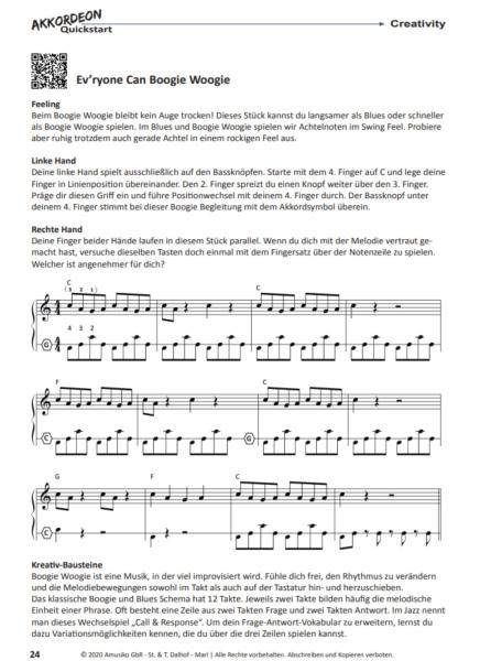 Akkordeon Quickstart, Matthias Matzke, Akkordeon spielen lernen, einfach, Akkordeon-Solo, Akkordeon-Noten, Innovative Bass Notation, Standardbass MII, Anfänger, autodidaktisch, Blick in die Noten