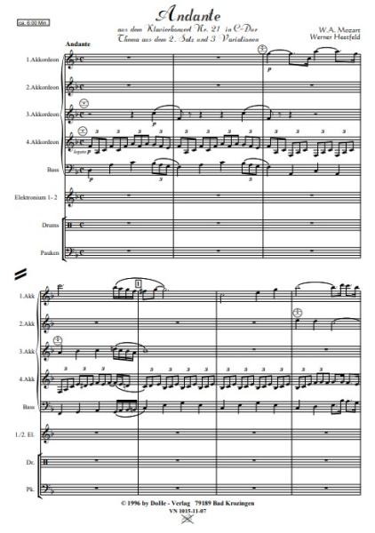 Andante aus dem Klavierkonzert Nr. 21 in C-Dur, Thema und Variationen, Wolfgang Amadeus Mozart, Werner Heetfeld, Akkordeon-Orchester, klassische Musik, Konzertstück, Wettbewerbsstück, Wertungsstück, Wettbewerbsliteratur, mittelschwer-schwer, Oberstufe, Ak