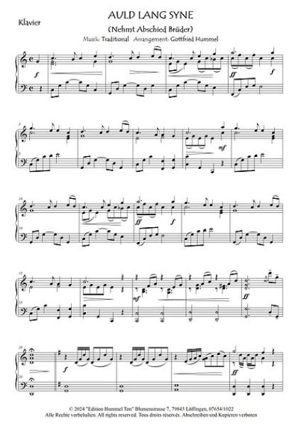 Auld Lang Syne, Gottfried Hummel, Akkordeonorchester, Traditional aus Schottland, leicht-mittelschwer, Easy-Stimme, Kiddy-Stimme, Akkordeon Noten, Beispielseite
