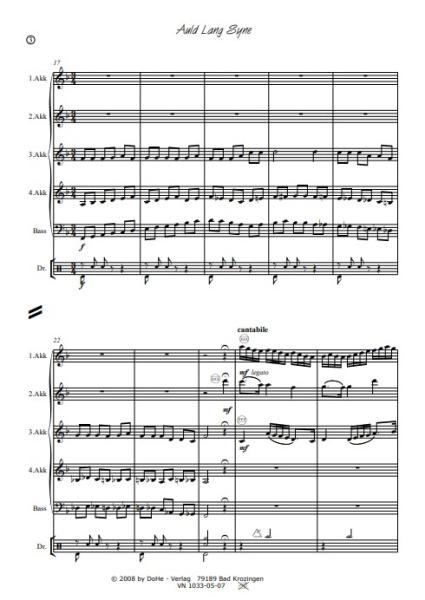 Auld Lang Syne, Werner Heetfeld, Akkordeon-Orchester, alte schottische Melodie, Variationen, Originalkomposition, Originalmusik, mittelschwer, Akkordeon Noten, Notenbeispiel