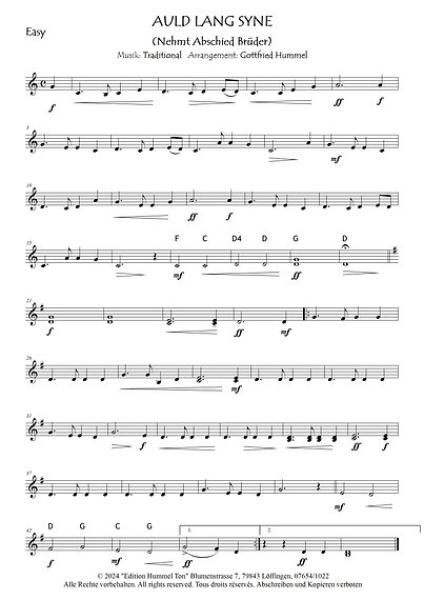 Auld Lang Syne, Gottfried Hummel, Akkordeonorchester, Traditional aus Schottland, leicht-mittelschwer, Easy-Stimme, Kiddy-Stimme, Akkordeon Noten, Notenbeispiel