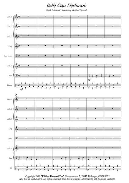 Bella Ciao Flashmob, Partitur, Probeseite, Gottfried Hummel, Akkordeonorchester, Showfeeling, Traditional, Partisanenlied, Sommerhit, mittelschwer, Easy-Stimme, Akkordeon Noten