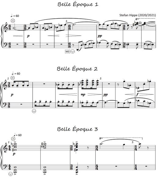Belle Époque, Stefan Hippe, Akkordeon-Solo, Melodiebass MIII, Einzelton, 6 Miniaturen, Spielheft, Soloband, Originalkomposition, Originalmusik, Manuskript, schwer, Akkordeon Noten