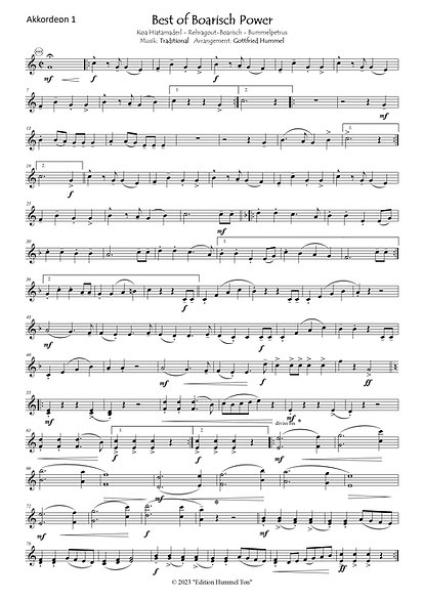 Best of Boarisch Power, Gottfried Hummel, Akkordeonorchester, Medley, Potpourri, Stimmungskracher, Easystimme, Kiddystimme, leicht-mittelschwer, Akkordeon Noten, Einblick in die Noten