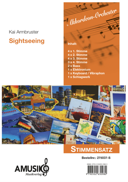 Sightseeing, Kai Armbruster, Akkordeonorchester, Suite in 5 Sätzen, Wertungsstück, Wettbewerbsliteratur, Oberstufe, mittelschwer-schwer, Originalkomposition, Originalmusik, Akkordeon Noten