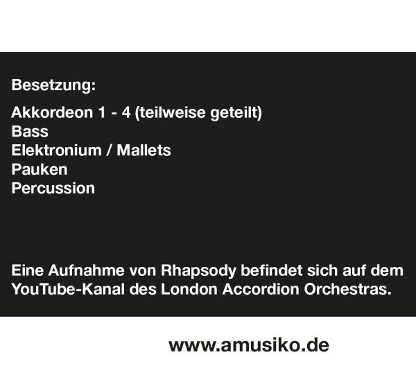 Rhapsody, Stuart Hancock, Akkordeonorchester, London Accordion Orchestra, Originalkomposition, Wertungsstück, Wettbewerbsliteratur, mittelschwer-schwer, Oberstufe, Originalmusik, Akkordeon Noten