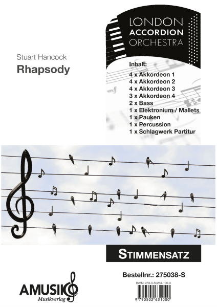 Rhapsody, Stuart Hancock, Akkordeonorchester, London Accordion Orchestra, Originalkomposition, Wertungsstück, Wettbewerbsliteratur, mittelschwer-schwer, Oberstufe, Originalmusik, Akkordeon Noten