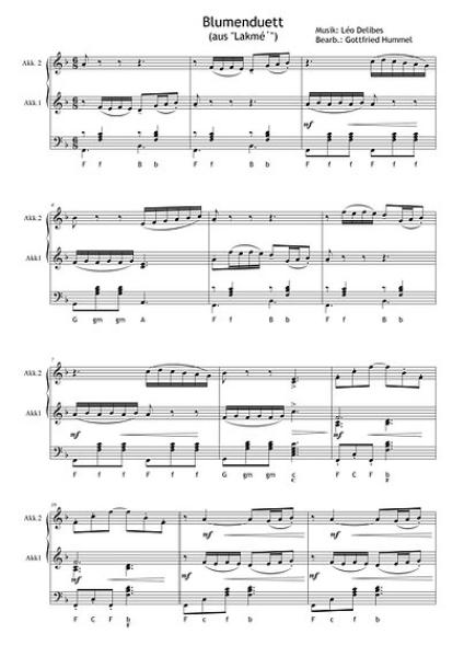 Blumenduett (aus Lakmé), Léo Delibes, Gottfried Hummel, Akkordeon-Duo, Oper, Werbung, Werbesong, mittelschwer, Duo Noten, Akkordeon Noten, Notenbeispiel