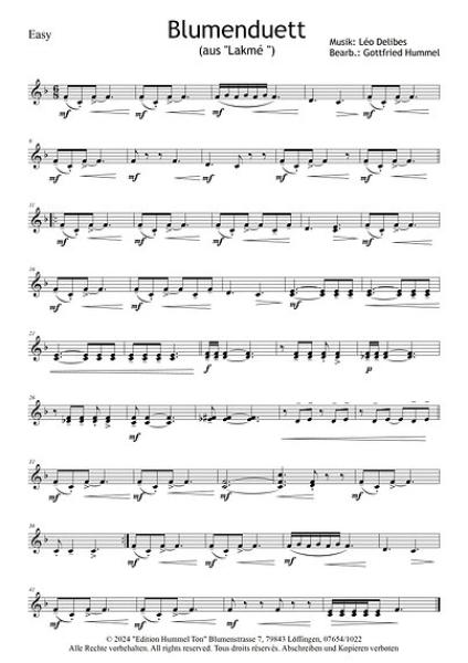 Blumenduett (aus Lakmé), Léo Delibes, Gottfried Hummel, 2 Melodieinstrumente und Akkordeonorchester, Oper, Werbung, Werbesong, 2 Solostimmen, Easy-Stimme, Kiddy-Stimme, mittelschwer, Akkordeon Noten, Probeseite