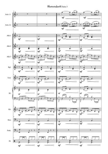 Blumenduett (aus Lakmé), Léo Delibes, Gottfried Hummel, 2 Melodieinstrumente und Akkordeonorchester, Oper, Werbung, Werbesong, 2 Solostimmen, Easy-Stimme, Kiddy-Stimme, mittelschwer, Akkordeon Noten, Blick in die Noten