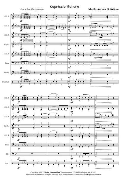 Capriccio Italiano, Partitur, Probeseite, Andrea di Stefano, Akkordeonorchester, Crossover, Originalkomposition, Originalmusik, mittelschwer, Akkordeon Noten