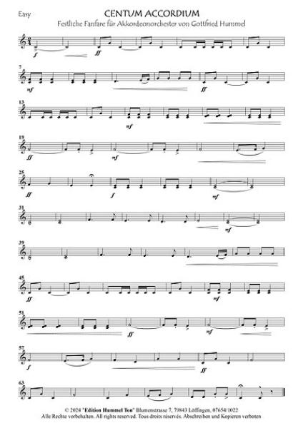 Centum Accordium, Fanfare, Gottfried Hummel, Akkordeonorchester, festliches Eröffnungsstück, Konzert-Opener, leicht, Easy-Stimme, Originalkomposition, Originalmusik, Akkordeon Noten, Blick in die Noten