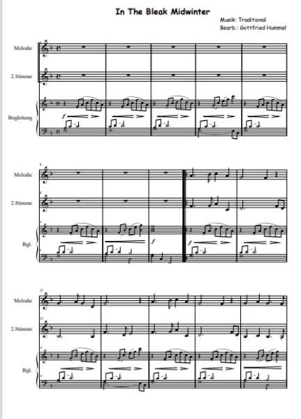 Christmas Snacks, Gottfried Hummel, Kammermusik-Spielheft, 2 Melodieinstrumente (in C, Bb, Es, C (Bass-Schlüssel)), Begleitstimme (Akkordeon oder Klavier), Weihnachtslieder, Adventszeit, leicht, Kammermusik Noten, Probeseite