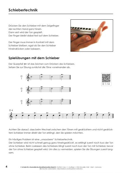 Schule für chromatische Mundharmonika Band 2, Kathrin Gass, Schulwerk, Lehrwerk, Mundharmonikaschule, Chromonica, mit Online-Material, Fortgeschrittene, leicht, Mundharmonika Noten, Mundharmonika spielen lernen, Probeseite