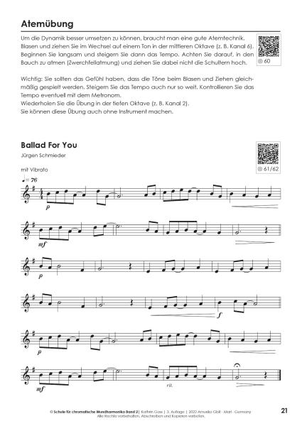 Schule für chromatische Mundharmonika Band 2, Kathrin Gass, Schulwerk, Lehrwerk, Mundharmonikaschule, Chromonica, mit Online-Material, Fortgeschrittene, leicht, Mundharmonika Noten, Mundharmonika spielen lernen, Beispielseite