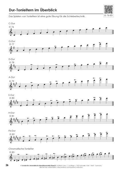 Schule für chromatische Mundharmonika Band 2, Kathrin Gass, Schulwerk, Lehrwerk, Mundharmonikaschule, Chromonica, mit Online-Material, Fortgeschrittene, leicht, Mundharmonika Noten, Mundharmonika spielen lernen, Blick in die Schule