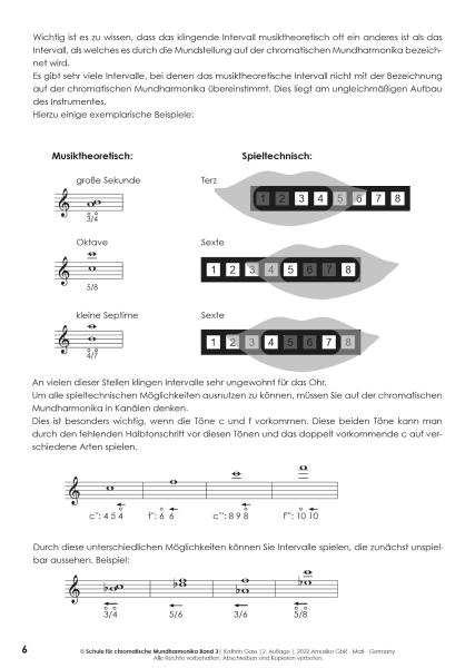 Schule für chromatische Mundharmonika Band 3, Kathrin Gass, Schulwerk, Lehrwerk, Mundharmonikaschule, Chromonica, mit Online-Material, Intervallspiel, Fortgeschrittene, leicht-mittelschwer, Mundharmonika Noten, Mundharmonika spielen lernen, Beispielseite