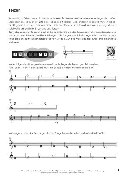 Schule für chromatische Mundharmonika Band 3, Kathrin Gass, Schulwerk, Lehrwerk, Mundharmonikaschule, Chromonica, mit Online-Material, Intervallspiel, Fortgeschrittene, leicht-mittelschwer, Mundharmonika Noten, Mundharmonika spielen lernen, Notenbeispiel