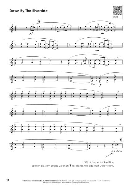 Schule für chromatische Mundharmonika Band 3, Kathrin Gass, Schulwerk, Lehrwerk, Mundharmonikaschule, Chromonica, mit Online-Material, Intervallspiel, Fortgeschrittene, leicht-mittelschwer, Mundharmonika Noten, Mundharmonika spielen lernen, Einblick ins S