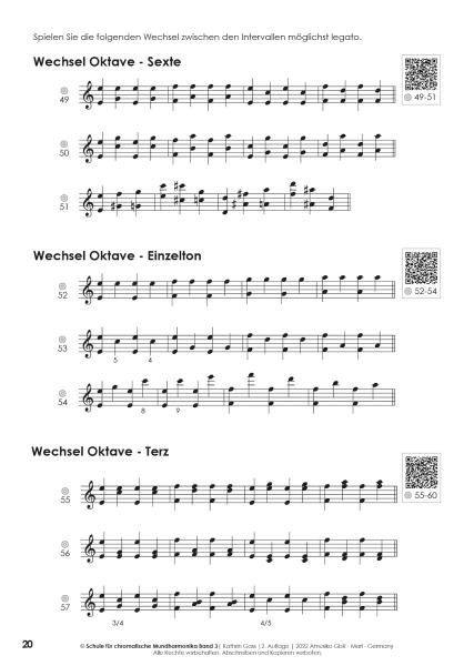 Schule für chromatische Mundharmonika Band 3, Kathrin Gass, Schulwerk, Lehrwerk, Mundharmonikaschule, Chromonica, mit Online-Material, Intervallspiel, Fortgeschrittene, leicht-mittelschwer, Mundharmonika Noten, Mundharmonika spielen lernen, Blick in die N