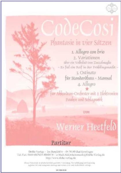 CodeCosi, Werner Heetfeld, Akkordeon-Orchester, Fantasie in vier Sätzen, viersätzige Komposition, mit rechts und links, Wertungsstück, Wettbewerbsstück, Wettbewerbsliteratur, schwer, Oberstufe, Akkordeon Noten, Originalkomposition, Originalmusik, Cover