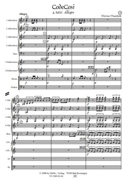 CodeCosi, Werner Heetfeld, Akkordeon-Orchester, Fantasie in vier Sätzen, viersätzige Komposition, mit rechts und links, Wertungsstück, Wettbewerbsstück, Wettbewerbsliteratur, schwer, Oberstufe, Akkordeon Noten, Originalkomposition, Originalmusik, Blick in