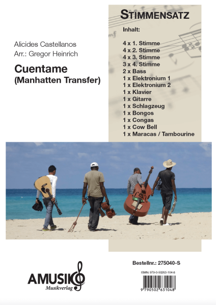 Cuentame, The Manhattan Transfer, Alicides Castellanos, Gregor Heinrich, Akkordeon-Orchester, mittelschwer, Akkordeon Noten, Welthit, amerikanische Vokalgruppe