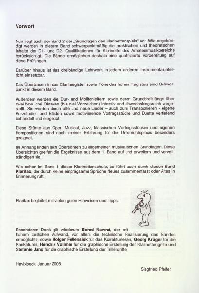 Die D1/D2 Schule für Klarinette, Siegfried Pfeifer, Schulwerk für Klarinette, Klarinettenschule, Lehrwerk, Clarinregister, hohes Register, Klarinette spielen lernen, leicht, Klarinetten Noten, Klarinettenunterricht, Vorwort