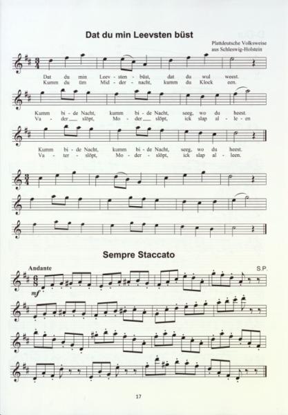 Die D2-Schule für Sopranflöte (Spielmannsflöte), Bernd Nawrat, Flötenschule, Spielmannszug-Flöte, Schulwerk, Lehrwerk, Molltonleitern, Molltonarten, praktische Gehörbildung, Vortragsstücke, Duette, leicht, Flöten Noten, Notenbeispiel