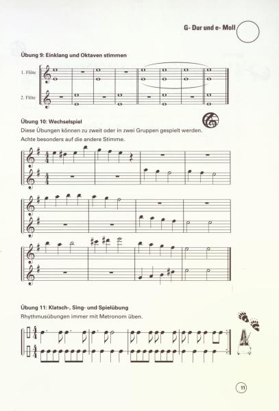 Die D2-Schule für Sopranflöte (Spielmannsflöte), Bernd Nawrat, Flötenschule, Spielmannszug-Flöte, Schulwerk, Lehrwerk, Molltonleitern, Molltonarten, praktische Gehörbildung, Vortragsstücke, Duette, leicht, Flöten Noten, Beispielseite