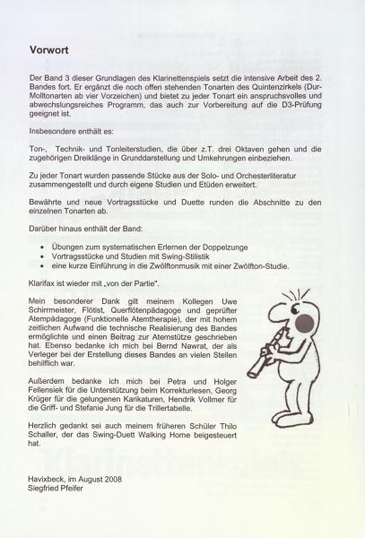 Die D3 Schule für Klarinette, Siegfried Pfeifer, Schulwerk für Klarinette, Klarinettenschule, Lehrwerk, Klarinette spielen lernen, leicht-mittelschwer, Klarinetten Noten, Klarinettenunterricht, Vorwort