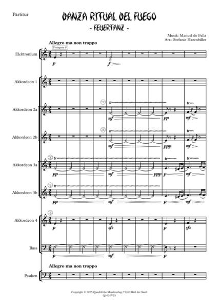 Danza Ritual Del Fuego (Feuertanz), Manuel de Falla, Stefanie Hazenbiller, Akkordeonorchester, Ballett, mittelschwer-schwer, Akkordeon Noten, Beispielseite