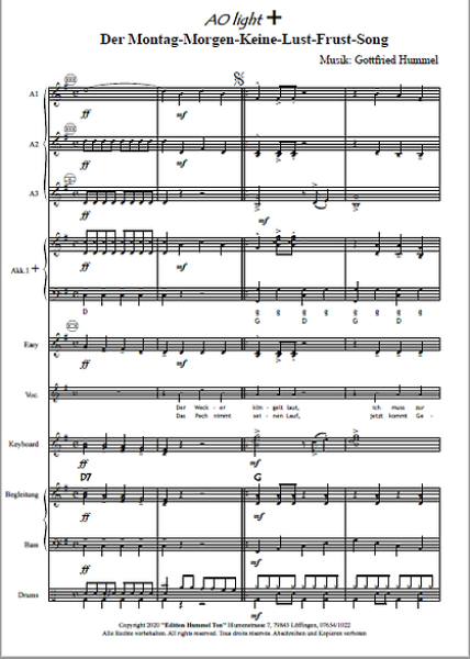 Der Montag-Morgen-Keine-Lust-Frust-Song, Twist, Gottfried Hummel, Akkordeonorchester, leicht, Easy-Stimme, Originalkomposition, Originalmusik, Akkordeon Noten