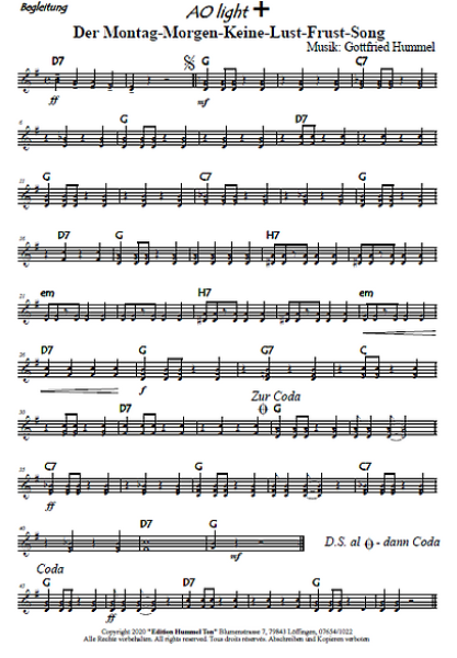 Der Montag-Morgen-Keine-Lust-Frust-Song, Twist, Gottfried Hummel, Akkordeonorchester, leicht, Easy-Stimme, Originalkomposition, Originalmusik, Akkordeon Noten