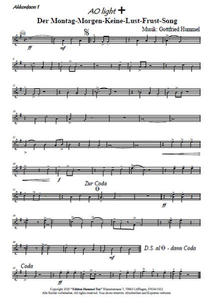 Der Montag-Morgen-Keine-Lust-Frust-Song, Twist, Gottfried Hummel, Akkordeonorchester, leicht, Easy-Stimme, Originalkomposition, Originalmusik, Akkordeon Noten