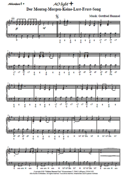Der Montag-Morgen-Keine-Lust-Frust-Song, Twist, Gottfried Hummel, Akkordeonorchester, leicht, Easy-Stimme, Originalkomposition, Originalmusik, Akkordeon Noten