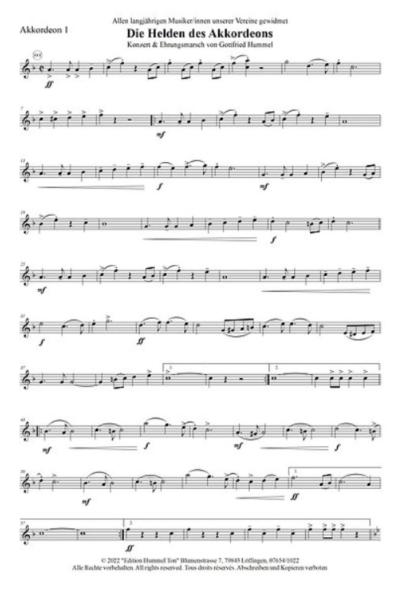 Die Helden des Akkordeons, Gottfried Hummel, Akkordeonorchester, Ehrungsmarsch, Konzertmarsch, Marschmusik, Easystimme, Kiddystimme, leicht-mittelschwer, Akkordeon Noten, Originalkomposition, Originalmusik, Probeseite