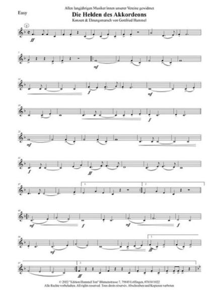 Die Helden des Akkordeons, Gottfried Hummel, Akkordeonorchester, Ehrungsmarsch, Konzertmarsch, Marschmusik, Easystimme, Kiddystimme, leicht-mittelschwer, Akkordeon Noten, Originalkomposition, Originalmusik, Notenbeispiel