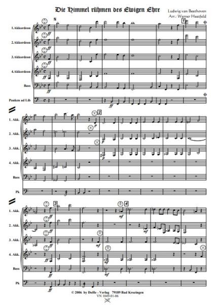 Die Himmel rühmen des Ewigen Ehre, Ludwig van Beethoven, Werner Heetfeld, Akkordeon-Orchester, Choral, Kirchenmusik, Kirchenkonzert, leicht, Akkordeon Noten, Probeseite