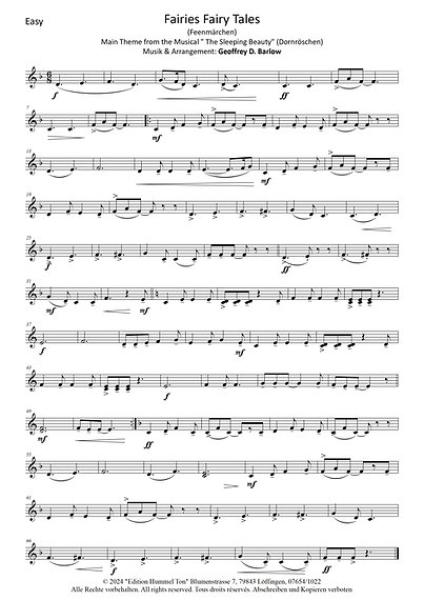 Fairies Fairy Tales, Geoffrey D. Barlow, Akkordeonorchester, Hauptthema aus dem Musical Dornröschen, Easy-Stimme, Kiddy-Stimme, leicht-mittelschwer, Akkordeon Noten, Probeseite