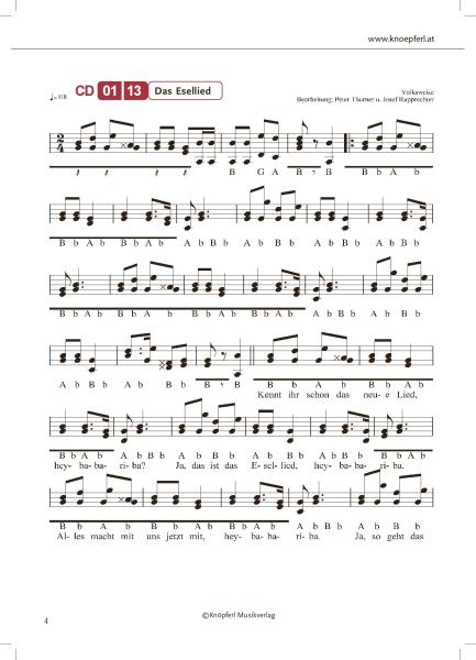 Familienmusik Herzog, Peter Thurner, Josef Rupprechter, Steirische Harmonika, Griffschrift, Spielheft, Soloband, Volkslieder, traditionelle Volksweisen, leicht-mittelschwer, ​inkl. Audio-CD, Musikantenstadl, Harmonika Noten, Beispielseite