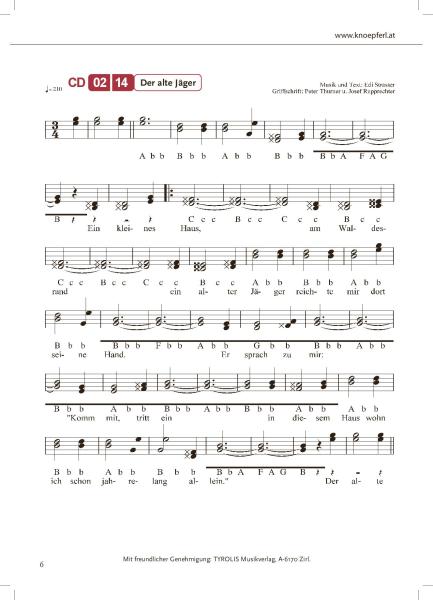 Familienmusik Herzog, Peter Thurner, Josef Rupprechter, Steirische Harmonika, Griffschrift, Spielheft, Soloband, Volkslieder, traditionelle Volksweisen, leicht-mittelschwer, ​inkl. Audio-CD, Musikantenstadl, Harmonika Noten, Notenbeispiel