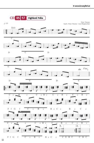 Festtag für Knöpferl, Peter Thurner, Josef Rupprechter, Steirische Harmonika, Griffschrift, Spielheft, Soloband, mittelschwer, ​inkl. Audio-CD, Harmonika Noten, Probeseite