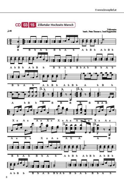 Festtag für Knöpferl, Peter Thurner, Josef Rupprechter, Steirische Harmonika, Griffschrift, Spielheft, Soloband, mittelschwer, ​inkl. Audio-CD, Harmonika Noten, Beispielseite