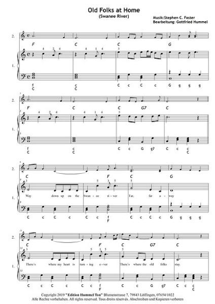 Folksong Highlights by Stefen Foster, Gottfried Hummel, Akkordeon-Solo, Standardbass MII, Klavier, Keyboard, Spielheft, Soloband, 2. Stimme ad lib., leicht-mittelschwer, Akkordeon Noten, Einblick in die Noten
