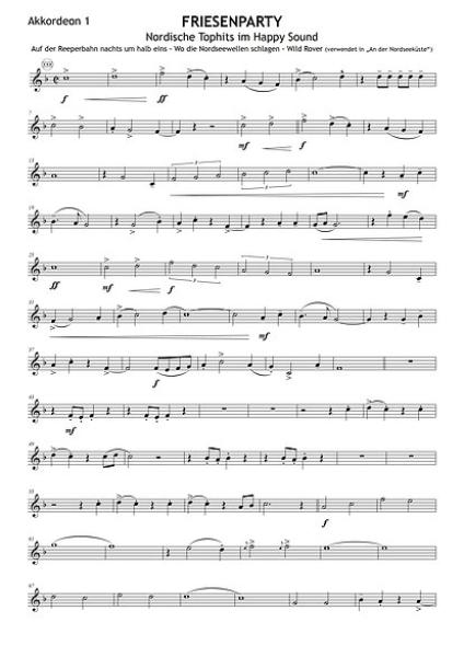 Friesenparty, Gottfried Hummel, Akkordeonorchester, Medley, Potpourri, Shantys, Seemannslieder, Easy-Stimme, leicht-mittelschwer, Akkordeon Noten, Notenbeispiel